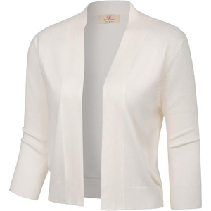 GRACE KARIN Womens 3/4 Sleeve Knit Cropped Cardigan Sweaters Lightweight Open Front Bolero Shrugs Sweater for Dress(Ivory White)