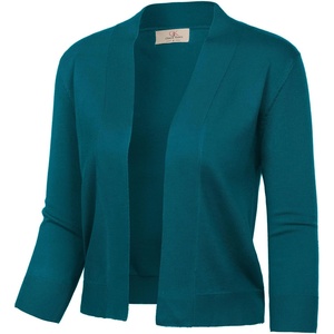 GRACE KARIN Womens 3/4 Sleeve Knit Cropped Cardigan Sweaters Lightweight Open Front Bolero Shrugs Sweater for Dress(Peacock Blue)