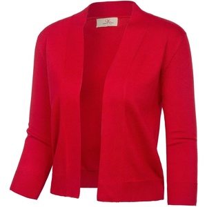 GRACE KARIN Womens 3/4 Sleeve Knit Cropped Cardigan Sweaters Lightweight Open Front Bolero Shrugs Sweater for Dress(Red)