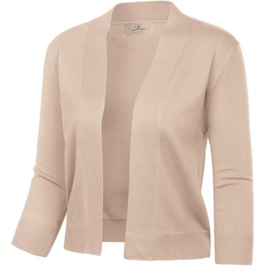 GRACE KARIN Womens 3/4 Sleeve Knit Cropped Cardigan Sweaters Lightweight Open Front Bolero Shrugs Sweater for Dress(Tan)