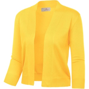 GRACE KARIN Womens 3/4 Sleeve Knit Cropped Cardigan Sweaters Lightweight Open Front Bolero Shrugs Sweater for Dress(Yellow)
