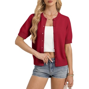 GRACE KARIN Womens Casual Short Sleeve Cardigan Lightweight Summer Cardigan Sweater 2026 Button Up Cropped Shrug Sweater(Red)