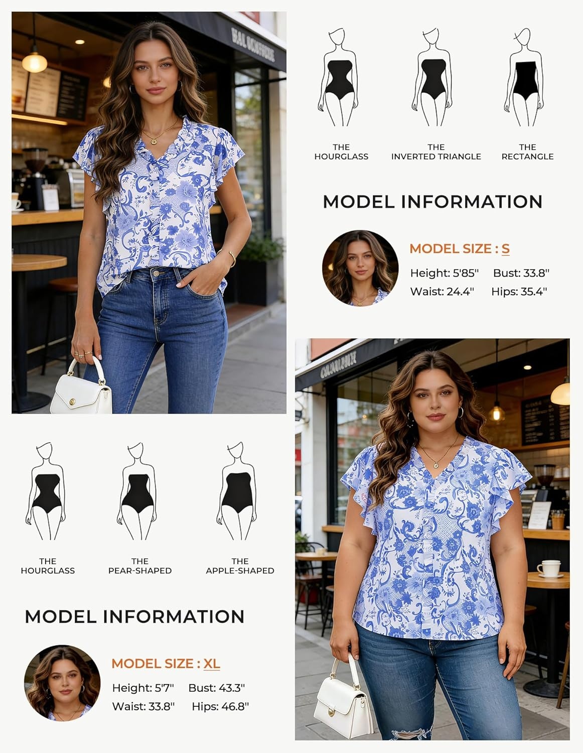 image:imageGRACE KARIN 2026 Boho Tops for Women Dressy CasualRuffle Sleeve Chiffon Blouses Floral ShirtsV Neck Summer Fashion ClothesBlue White