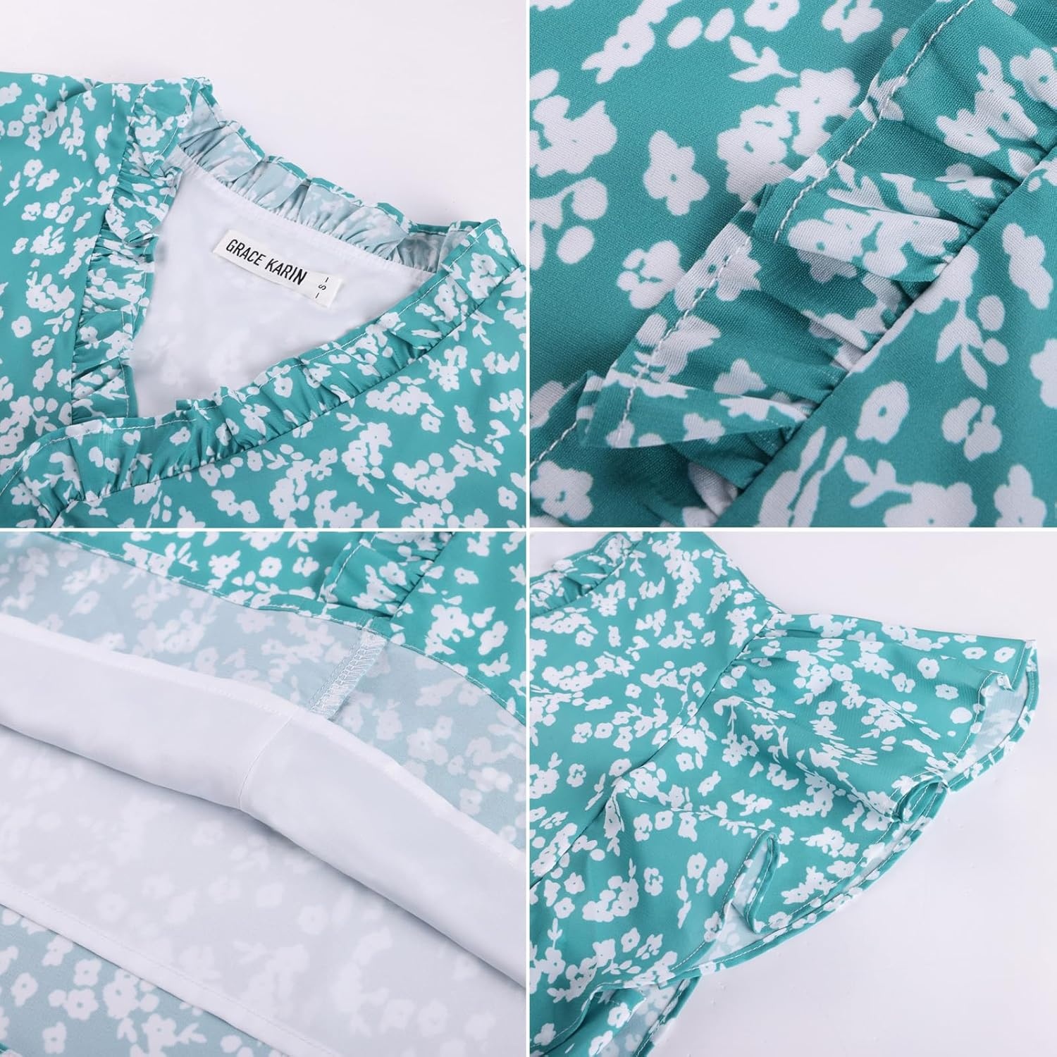 image:imageGRACE KARIN 2026 Boho Tops for Women Dressy CasualRuffle Sleeve Chiffon Blouses Floral ShirtsV Neck Summer Fashion ClothesGreen White