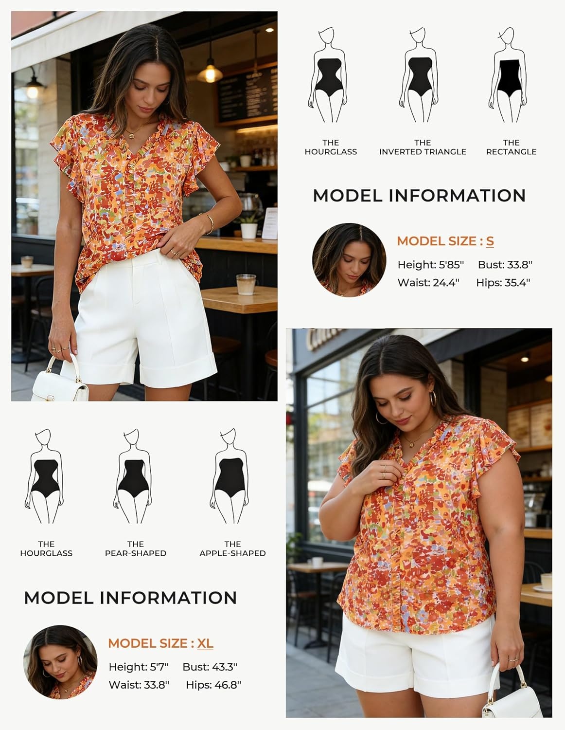 image:imageGRACE KARIN 2026 Boho Tops for Women Dressy CasualRuffle Sleeve Chiffon Blouses Floral ShirtsV Neck Summer Fashion ClothesOrange