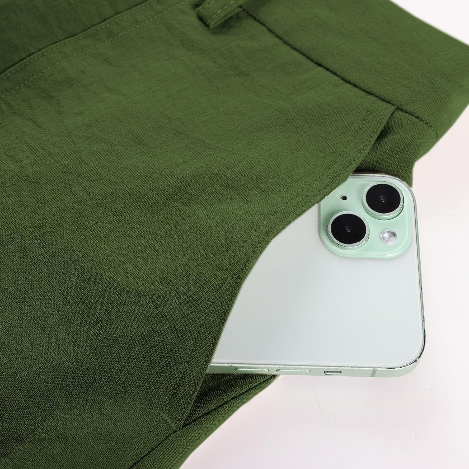 image:imageGRACE KARIN Linen Pants for WomenWork Dressy Trousers with PocketsHigh Waist Wide Leg Summer Comfy Slacks Pant ClothesArmy Green