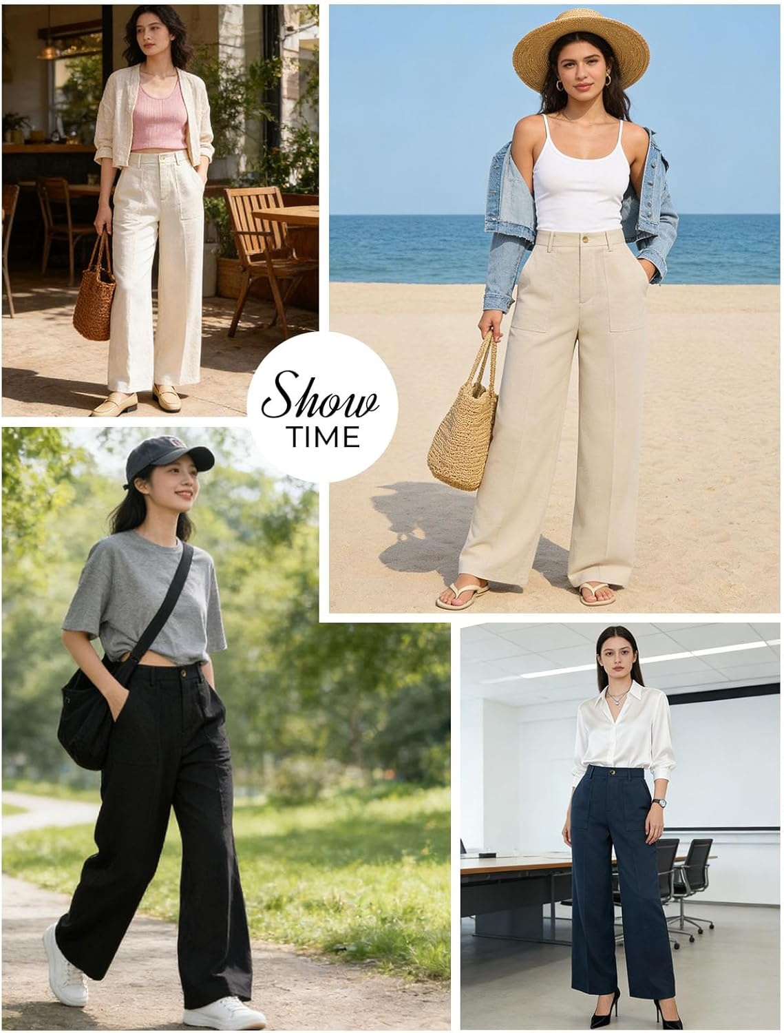 image:imageGRACE KARIN Linen Pants for WomenWork Dressy Trousers with PocketsHigh Waist Wide Leg Summer Comfy Slacks Pant ClothesNavy Blue
