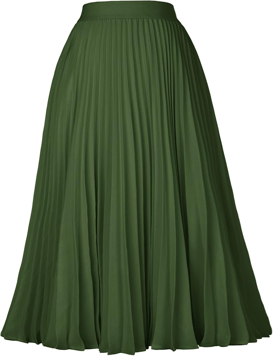 image:imageGRACE KARIN Pleated Midi Skirt for WomenChiffon Elastic High Waist Knee Length SkirtsSwing Flare ALine OutfitsAmry Green