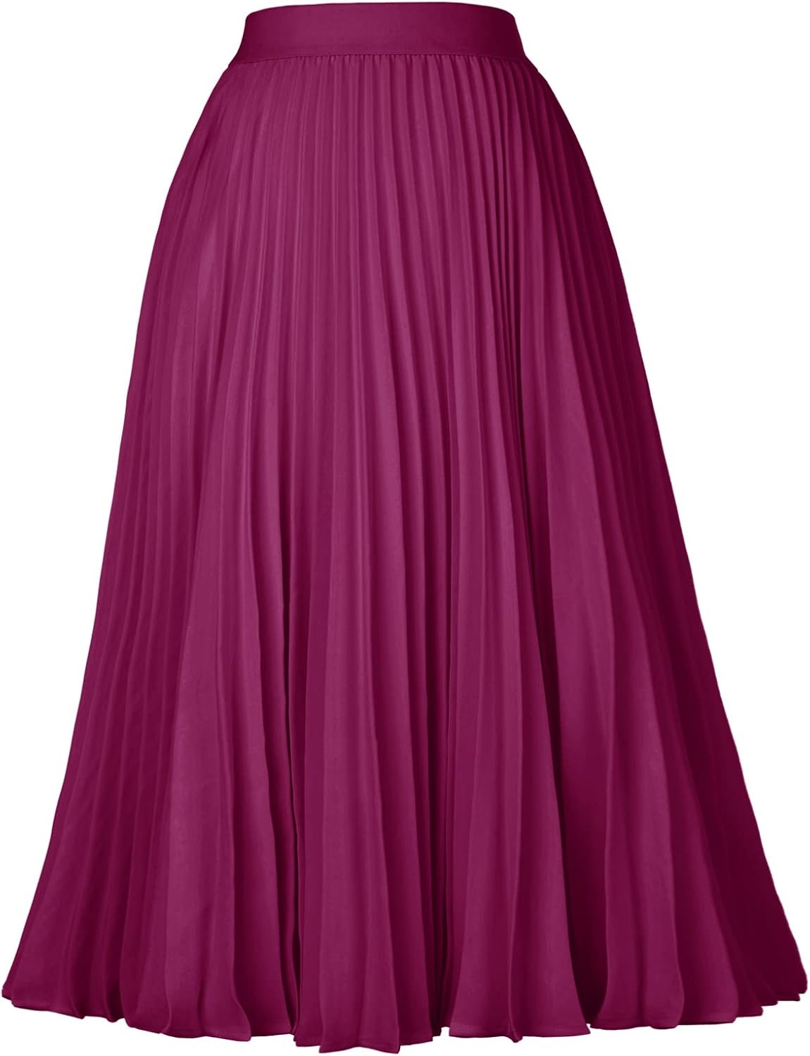 image:imageGRACE KARIN Pleated Midi Skirt for WomenChiffon Elastic High Waist Knee Length SkirtsSwing Flare ALine OutfitsDark Purple