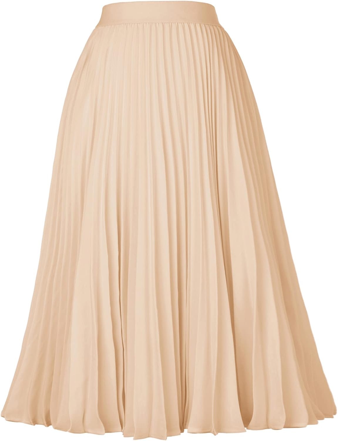 image:imageGRACE KARIN Pleated Midi Skirt for WomenChiffon Elastic High Waist Knee Length SkirtsSwing Flare ALine OutfitsLight Khaki