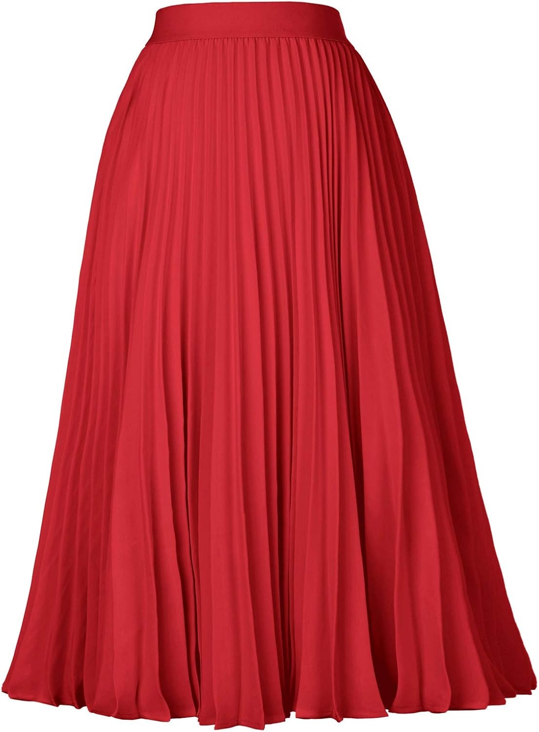 image:imageGRACE KARIN Pleated Midi Skirt for WomenChiffon Elastic High Waist Knee Length SkirtsSwing Flare ALine OutfitsRed