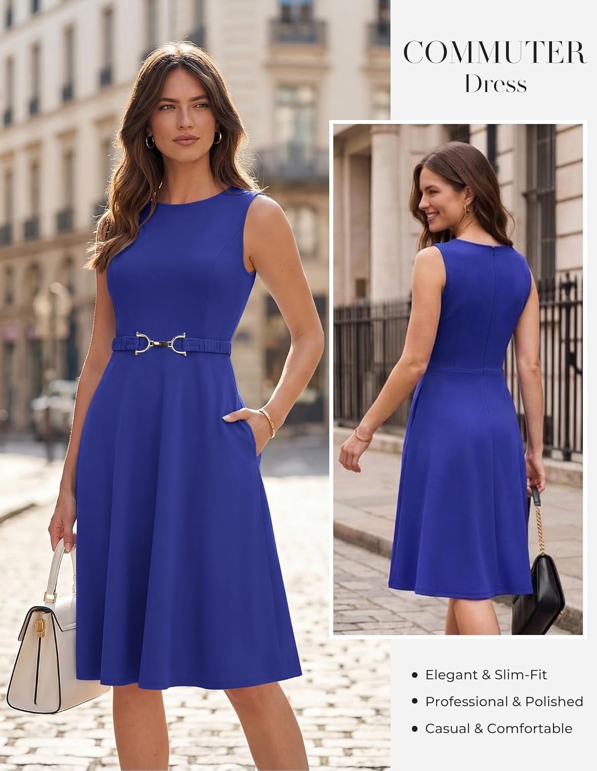 image:imageGRACE KARIN Womens Summer Work Dress 2026 Sleeveless Crewneck A Line Midi Dresses Flowy Business Dresses Outfits with PocketsRoyal Blue