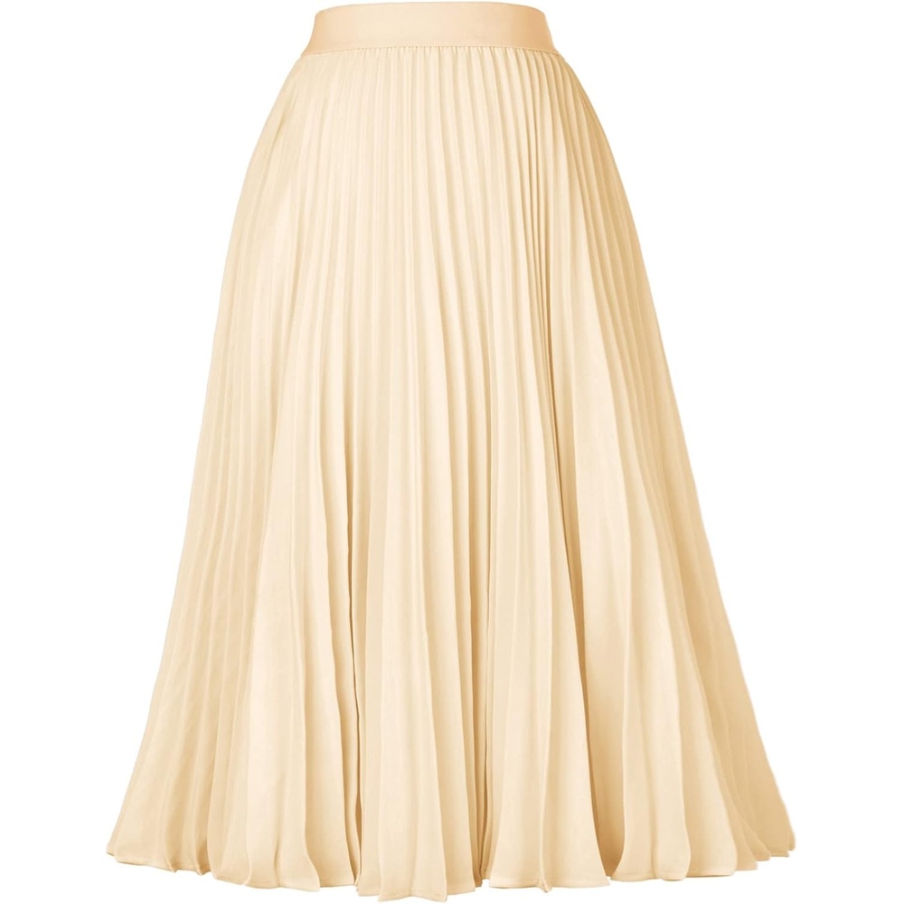 image:imageGRACE KARIN Pleated Midi Skirt for WomenChiffon Elastic High Waist Knee Length SkirtsSwing Flare ALine OutfitsApricot