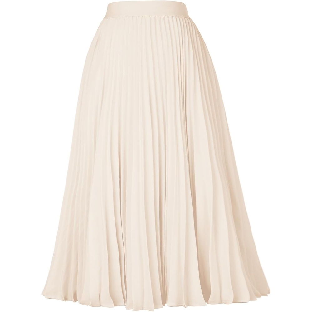 image:imageGRACE KARIN Pleated Midi Skirt for WomenChiffon Elastic High Waist Knee Length SkirtsSwing Flare ALine OutfitsBeige