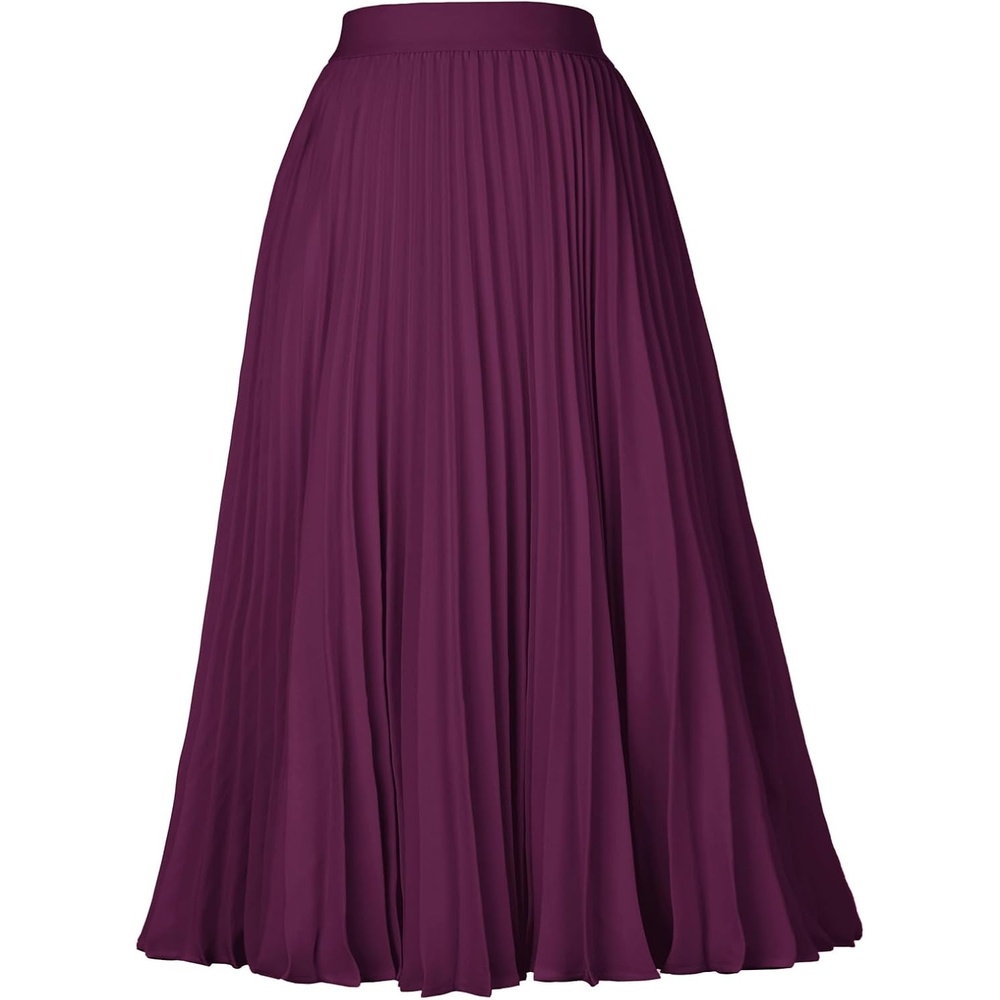 image:imageGRACE KARIN Pleated Midi Skirt for WomenChiffon Elastic High Waist Knee Length SkirtsSwing Flare ALine OutfitsDeep Purple
