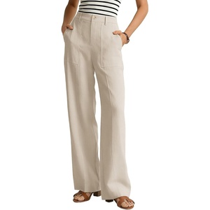 GRACE KARIN Linen Pants for Women,Work Dressy Trousers with Pockets,High Waist Wide Leg Summer Comfy Slacks Pant Clothes(Apricot)