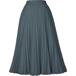 GRACE KARIN Pleated Midi Skirt for Women,Chiffon Elastic High Waist Knee Length Skirts,Swing Flare A-Line Outfits(Dark Gray)