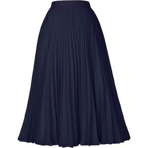 GRACE KARIN Pleated Midi Skirt for Women,Chiffon Elastic High Waist Knee Length Skirts,Swing Flare A-Line Outfits(Dark Navy)