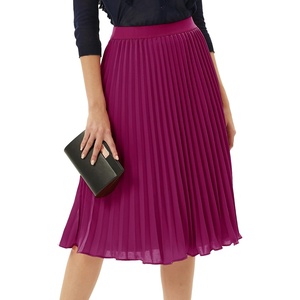 GRACE KARIN Pleated Midi Skirt for Women,Chiffon Elastic High Waist Knee Length Skirts,Swing Flare A-Line Outfits(Dark Purple)