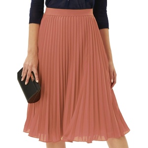 GRACE KARIN Pleated Midi Skirt for Women,Chiffon Elastic High Waist Knee Length Skirts,Swing Flare A-Line Outfits(Dark Salmon)