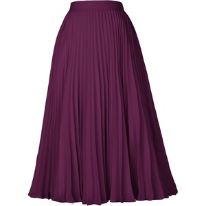 GRACE KARIN Pleated Midi Skirt for Women,Chiffon Elastic High Waist Knee Length Skirts,Swing Flare A-Line Outfits(Deep Purple)