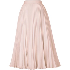 GRACE KARIN Pleated Midi Skirt for Women,Chiffon Elastic High Waist Knee Length Skirts,Swing Flare A-Line Outfits(Light Apricot)