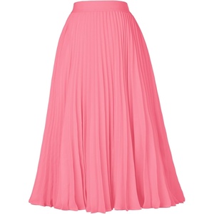 GRACE KARIN Pleated Midi Skirt for Women,Chiffon Elastic High Waist Knee Length Skirts,Swing Flare A-Line Outfits(Pastel Pink)