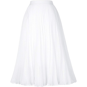 GRACE KARIN Pleated Midi Skirt for Women,Chiffon Elastic High Waist Knee Length Skirts,Swing Flare A-Line Outfits(White)