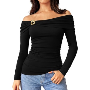 GRACE KARIN Women’s Long Sleeve Off Shoulder Tops Sexy Slim Fitted Y2K Going Out Tops Fall Fashion Outfits 2026(Black)