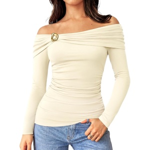 GRACE KARIN Women’s Long Sleeve Off Shoulder Tops Sexy Slim Fitted Y2K Going Out Tops Fall Fashion Outfits 2026(White)