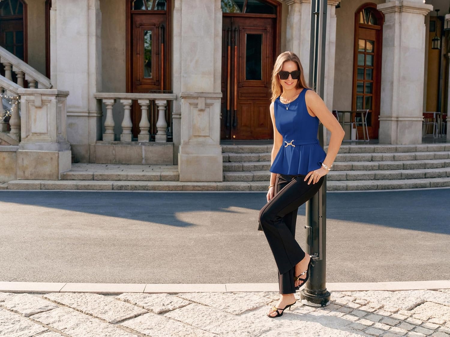 image:imageGRACE KARIN Peplum Tops for Women Work Business Casual Dressy Blouses ShirtsSleeveless Office Outfits with Tie Belt 2026Royal Blue