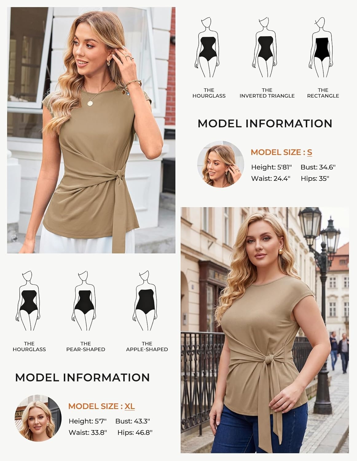 image:imageGRACE KARIN Womens Cap Sleeve Tops 2026 Summer Tie Waist Crew Neck Elegant Blouse Dressy Casual Work Business ShirtsKhaki