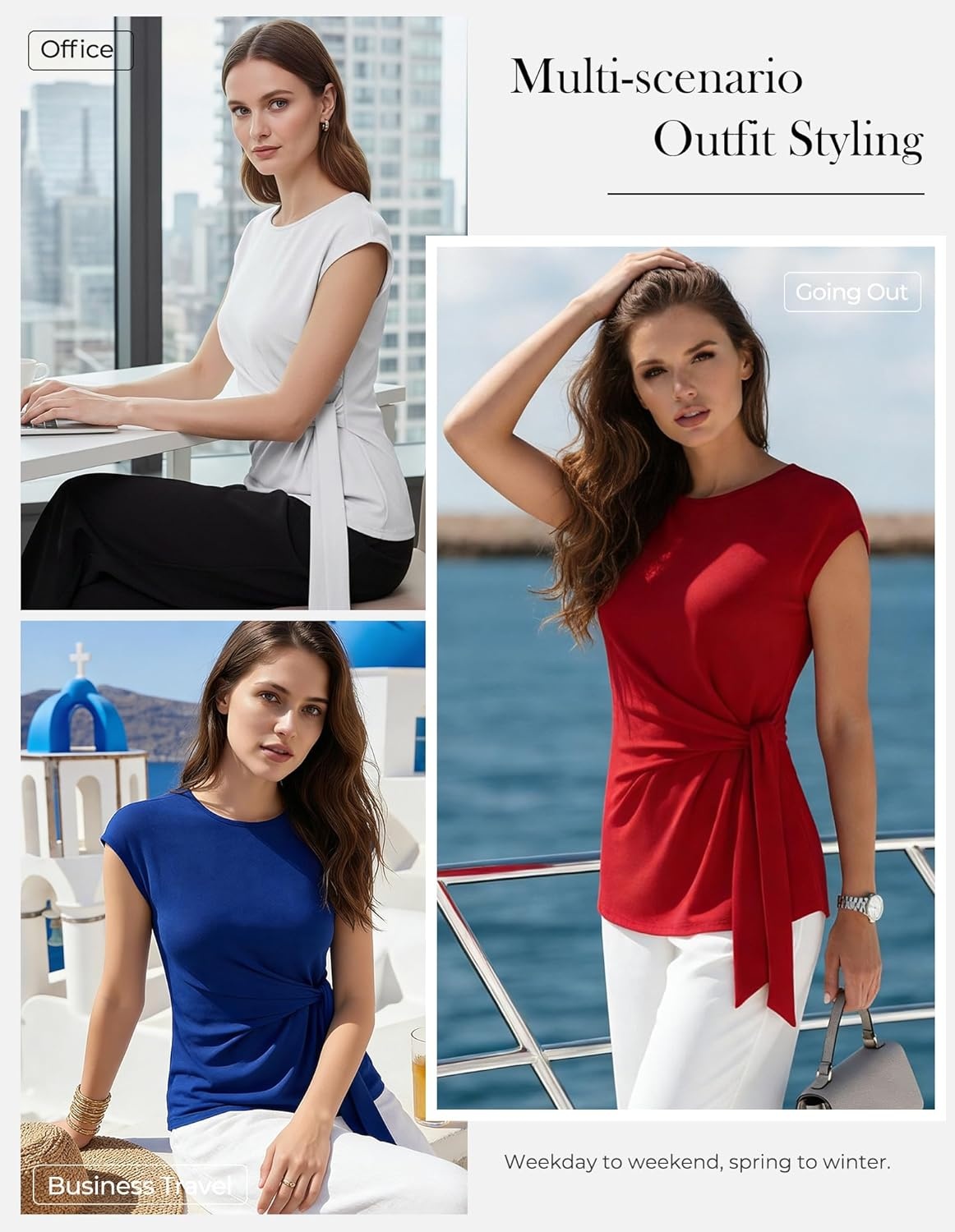 image:imageGRACE KARIN Womens Cap Sleeve Tops 2026 Summer Tie Waist Crew Neck Elegant Blouse Dressy Casual Work Business ShirtsSage Green