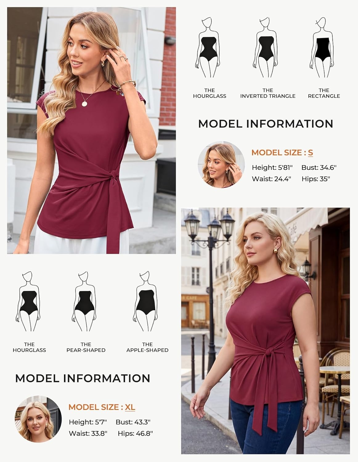 image:imageGRACE KARIN Womens Cap Sleeve Tops 2026 Summer Tie Waist Crew Neck Elegant Blouse Dressy Casual Work Business ShirtsWine Red