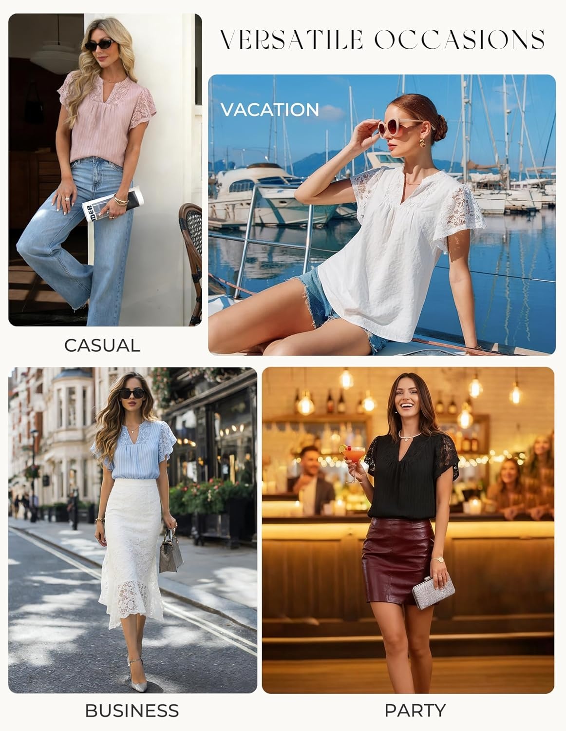image:imageGRACE KARIN Womens Lace Short Sleeve Tops Summer Dressy Casual Cotton Blouses Flowy V Neck Dress Shirts Trendy Clothing 2026Light Pink