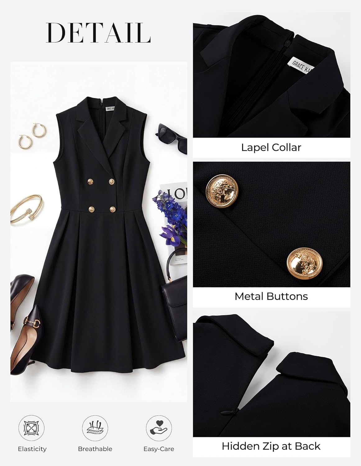 image:imageGRACE KARIN Womens Summer Business Casual Dress 2026 Sleeveless A Line Midi Dresses Work Graducation OutfitsBlack