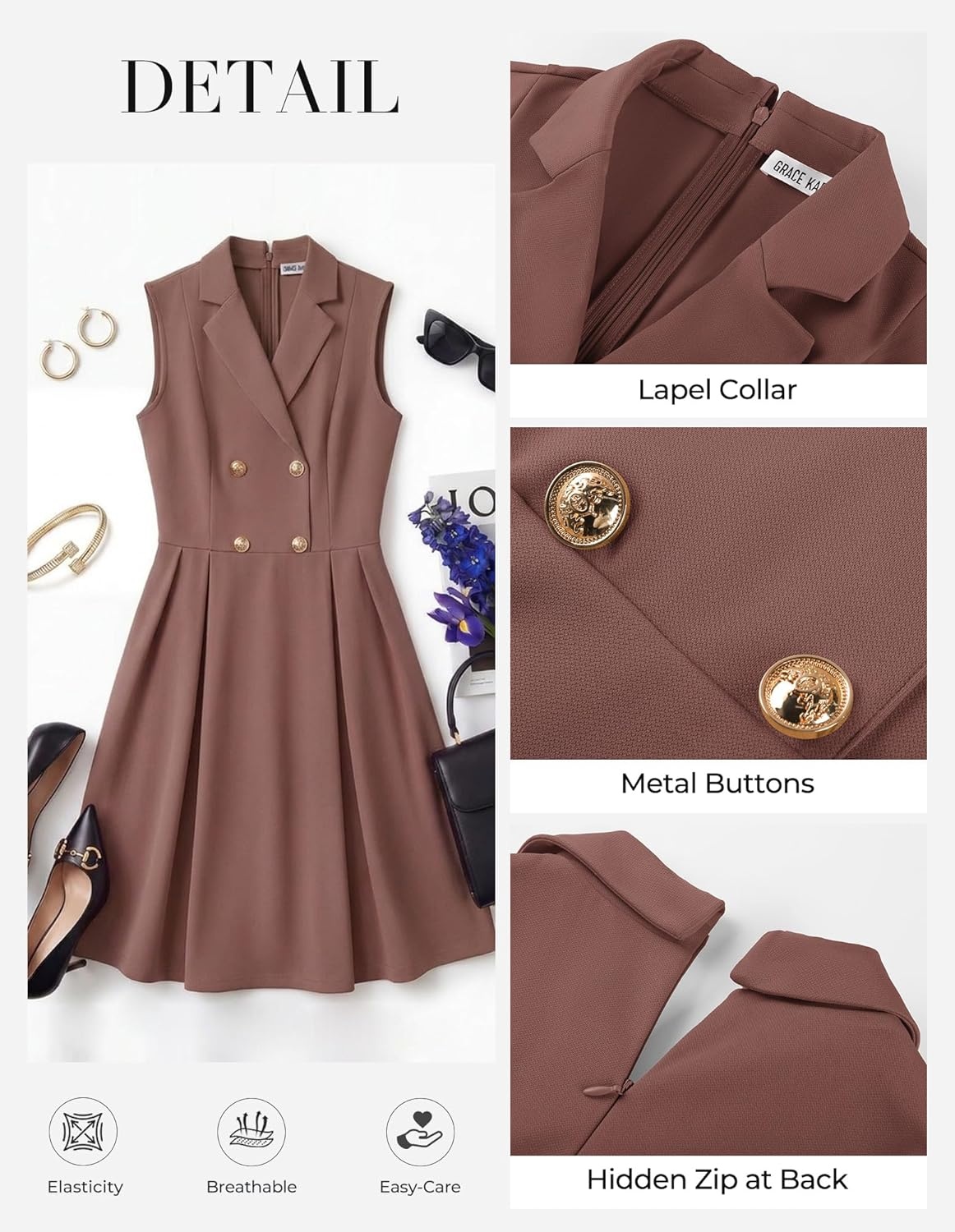 image:imageGRACE KARIN Womens Summer Business Casual Dress 2026 Sleeveless A Line Midi Dresses Work Graducation OutfitsBrown