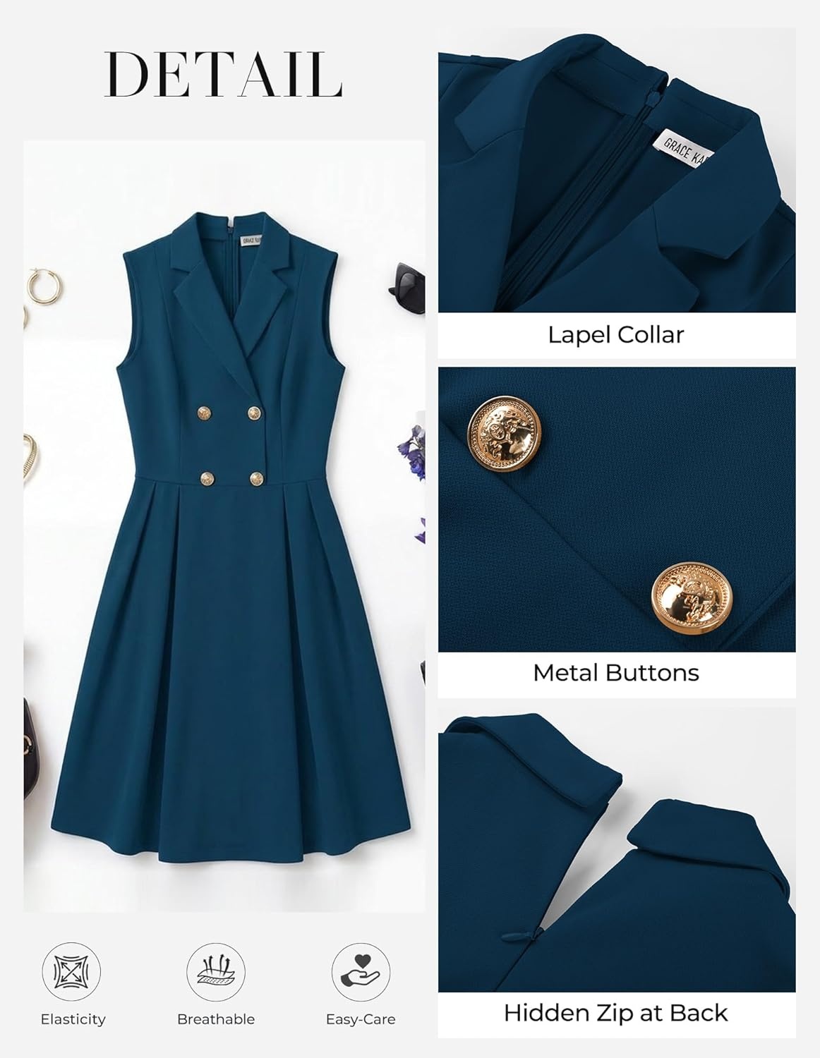 image:imageGRACE KARIN Womens Summer Business Casual Dress 2026 Sleeveless A Line Midi Dresses Work Graducation OutfitsPeacock Blue