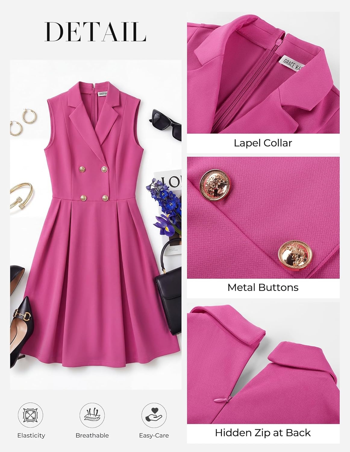 image:imageGRACE KARIN Womens Summer Business Casual Dress 2026 Sleeveless A Line Midi Dresses Work Graducation OutfitsRose