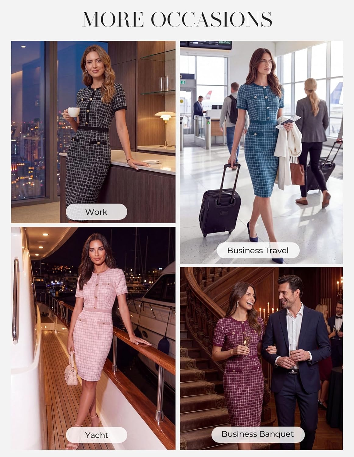 image:imageGRACE KARIN Women Summer Work Dress 2026 Short Sleeve Bodycon Tweed Dresses Button Knee Length Pencil Business Causal OutfitsLight Pink