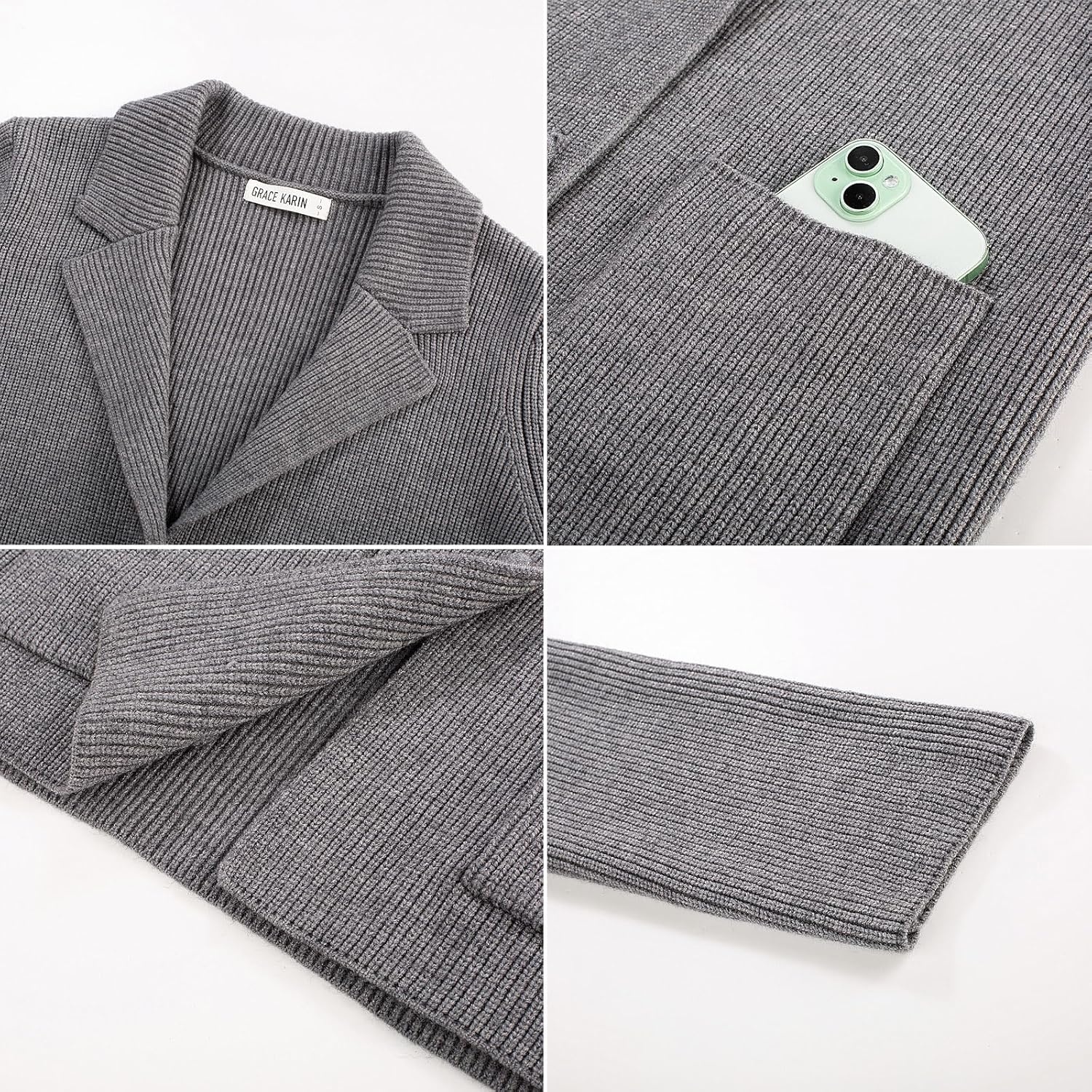 image:imageGRACE KARIN Blazer for Women Business Casual Long Sleeve Sweater Blazers 2025 Knit Office Work OutfitsMedium Grey