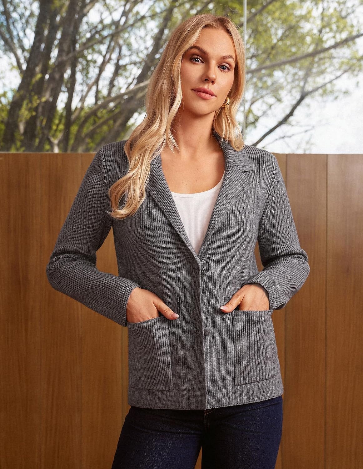 image:imageGRACE KARIN Blazer for Women Business Casual Long Sleeve Sweater Blazers 2025 Knit Office Work OutfitsMedium Grey