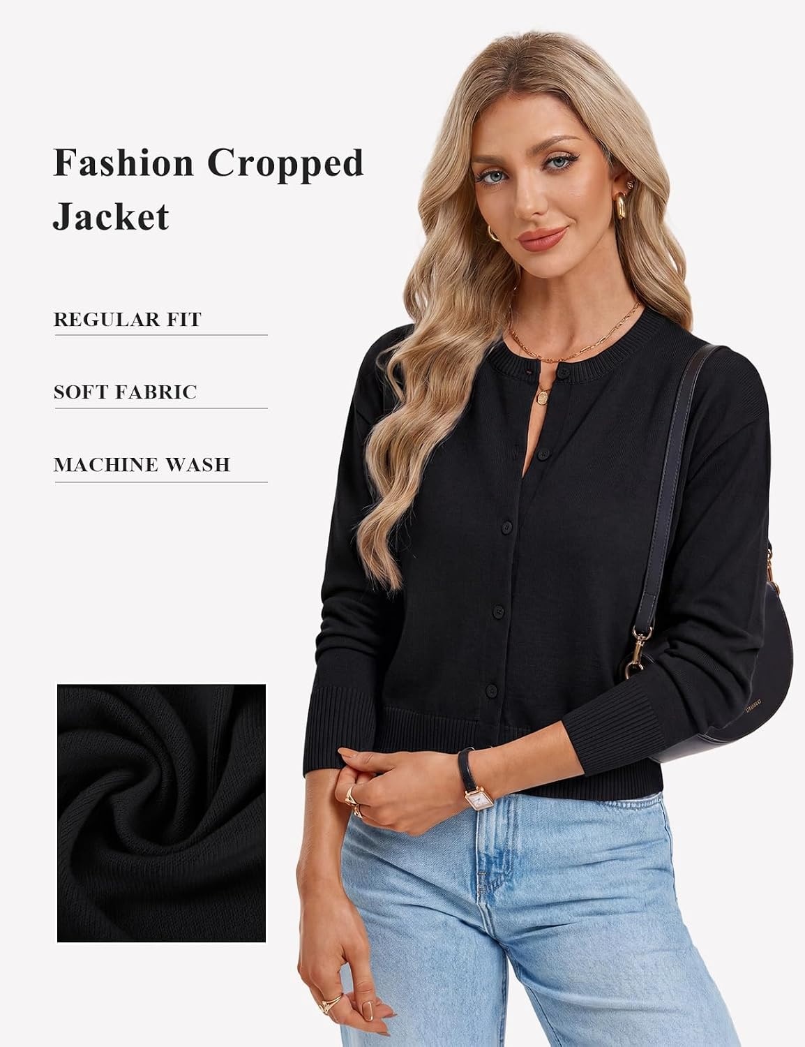 image:imageGRACE KARIN Cropped Cardigan Sweaters for Women Long Sleeve Crew Neck Open Front Jackets Y2K Fall Fashion Clothes 2026Black