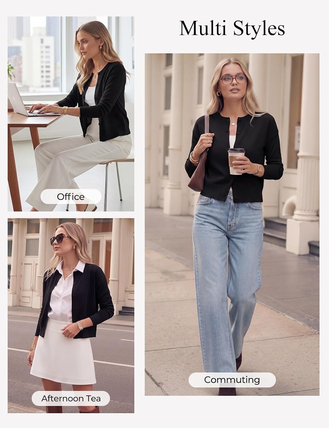 image:imageGRACE KARIN Cropped Cardigan Sweaters for Women Long Sleeve Crew Neck Open Front Jackets Y2K Fall Fashion Clothes 2026Black