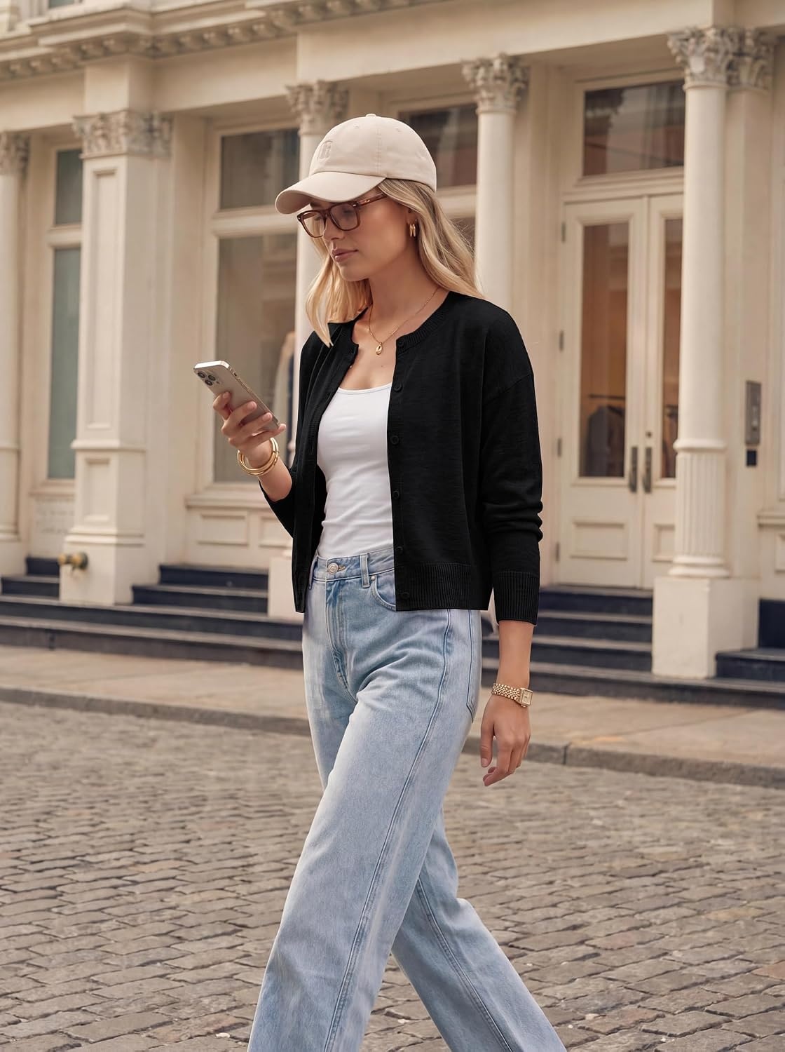 image:imageGRACE KARIN Cropped Cardigan Sweaters for Women Long Sleeve Crew Neck Open Front Jackets Y2K Fall Fashion Clothes 2026Black