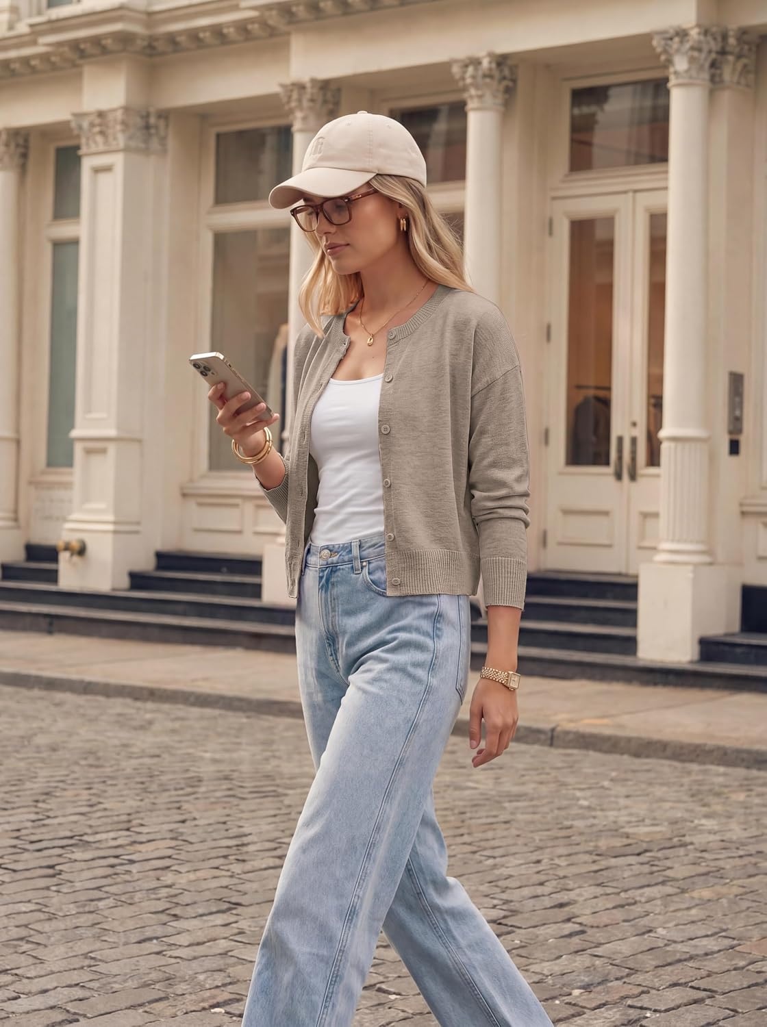 image:imageGRACE KARIN Cropped Cardigan Sweaters for Women Long Sleeve Crew Neck Open Front Jackets Y2K Fall Fashion Clothes 2026Camel