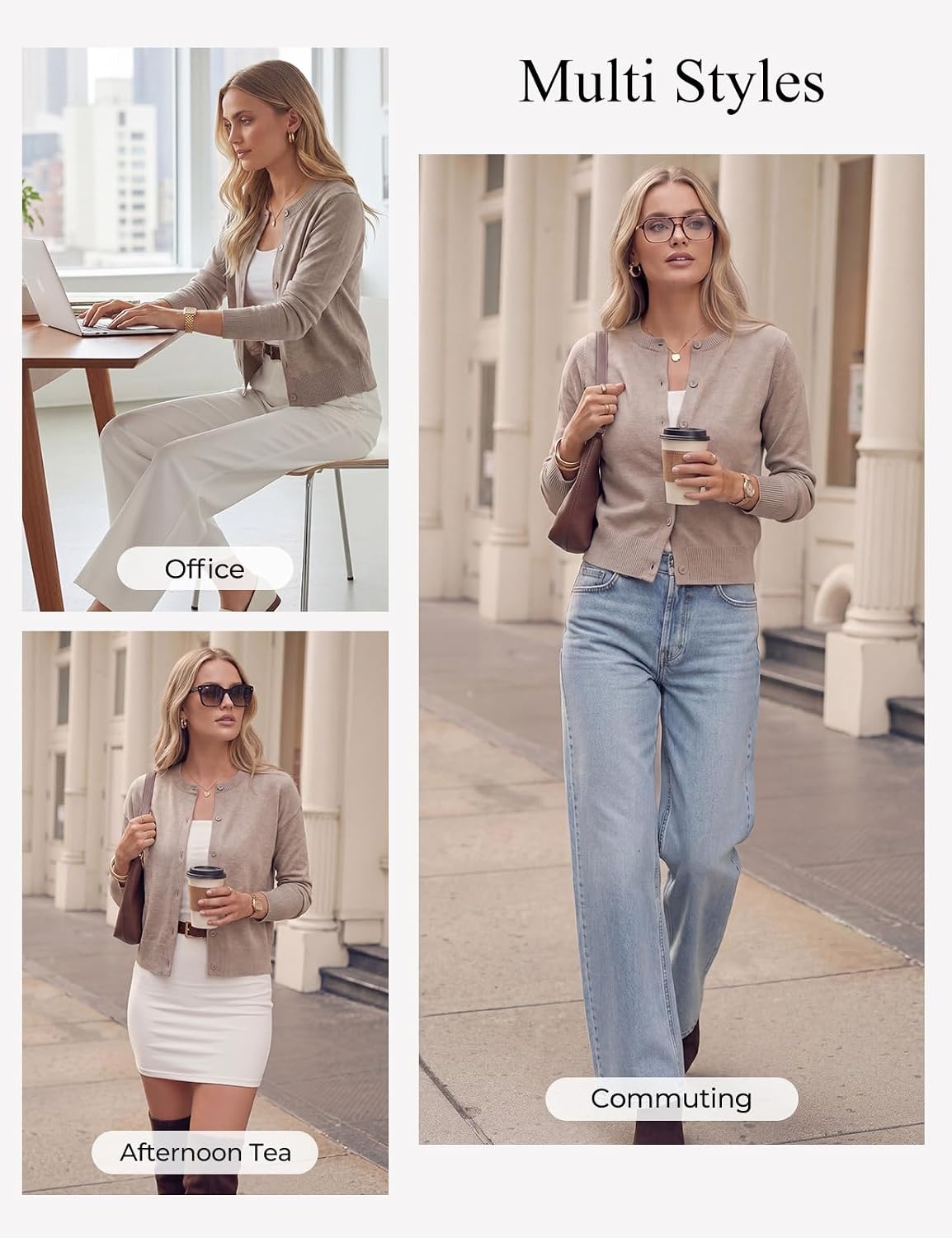 image:imageGRACE KARIN Cropped Cardigan Sweaters for Women Long Sleeve Crew Neck Open Front Jackets Y2K Fall Fashion Clothes 2026Camel