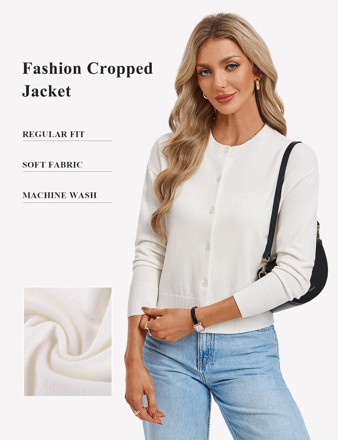image:imageGRACE KARIN Cropped Cardigan Sweaters for Women Long Sleeve Crew Neck Open Front Jackets Y2K Fall Fashion Clothes 2026Ivory White