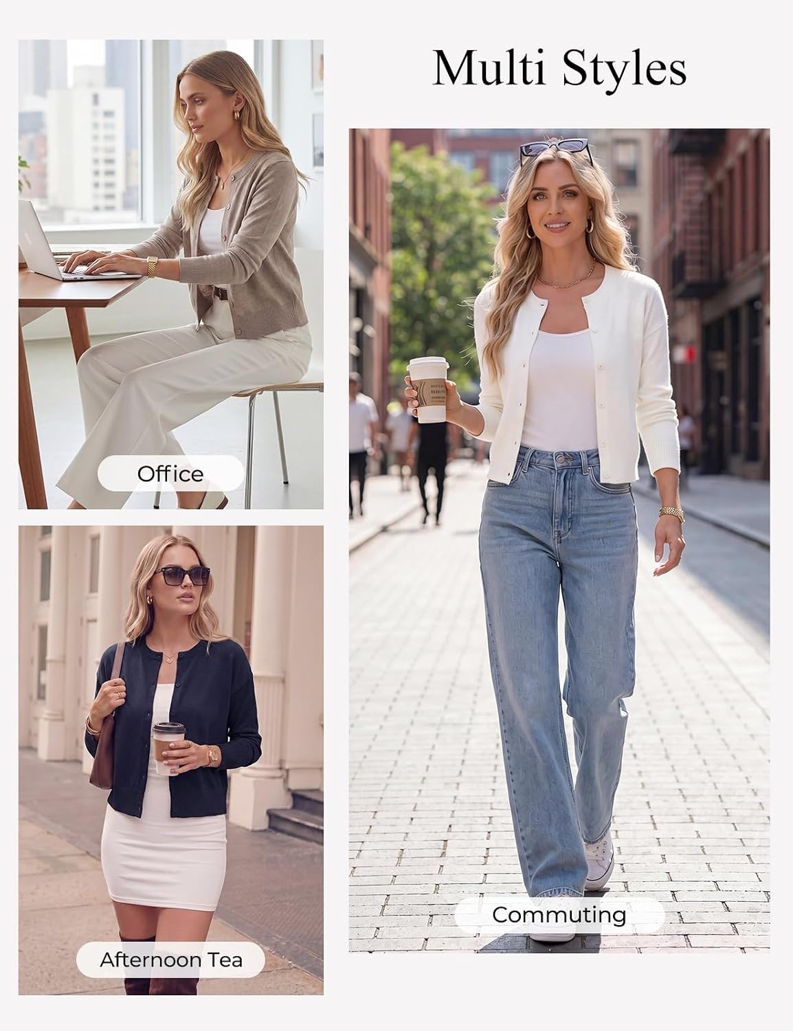 image:imageGRACE KARIN Cropped Cardigan Sweaters for Women Long Sleeve Crew Neck Open Front Jackets Y2K Fall Fashion Clothes 2026Ivory White