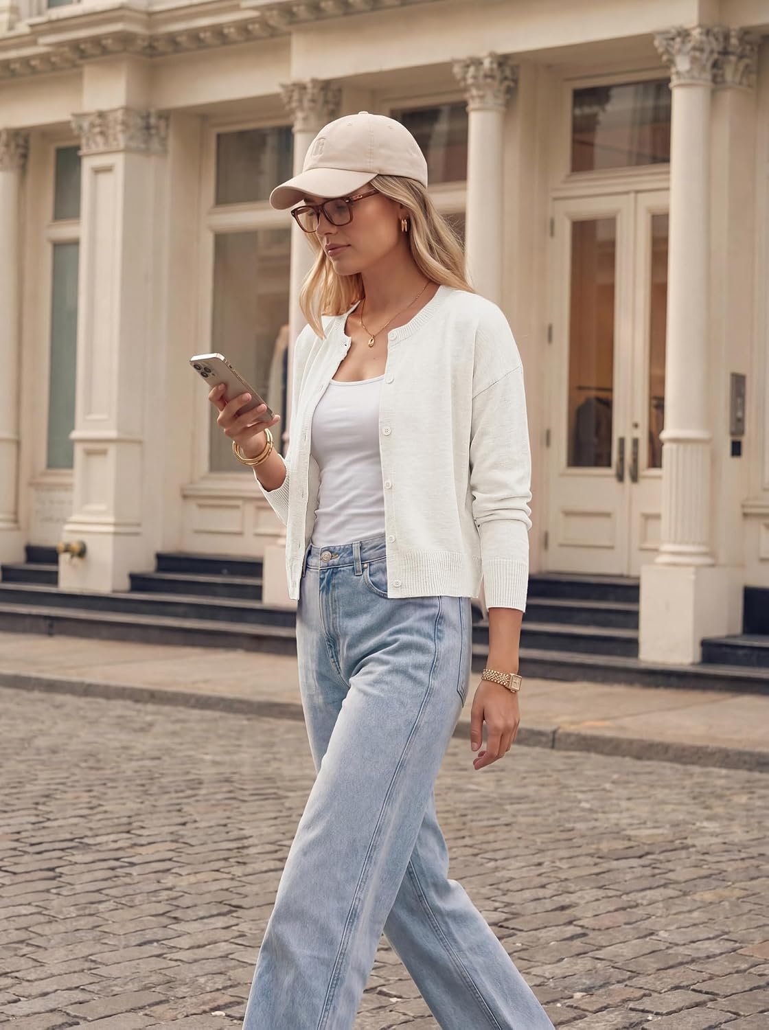 image:imageGRACE KARIN Cropped Cardigan Sweaters for Women Long Sleeve Crew Neck Open Front Jackets Y2K Fall Fashion Clothes 2026Ivory White